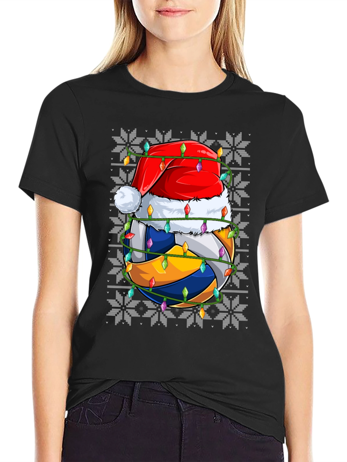Volleyball Christmas Santa Hat Graphic Tee