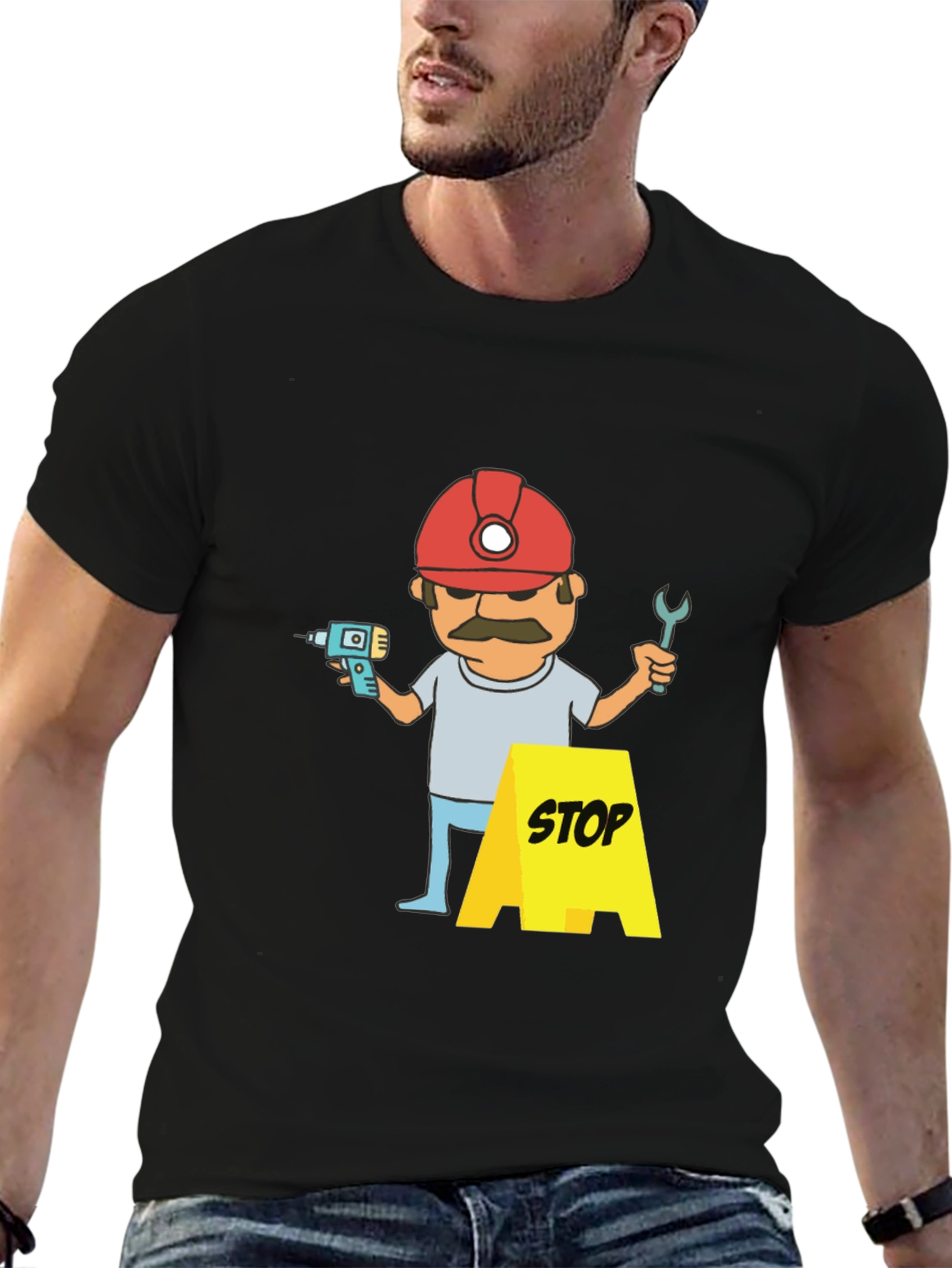 Construction Worker Graphic T-Shirt - Black