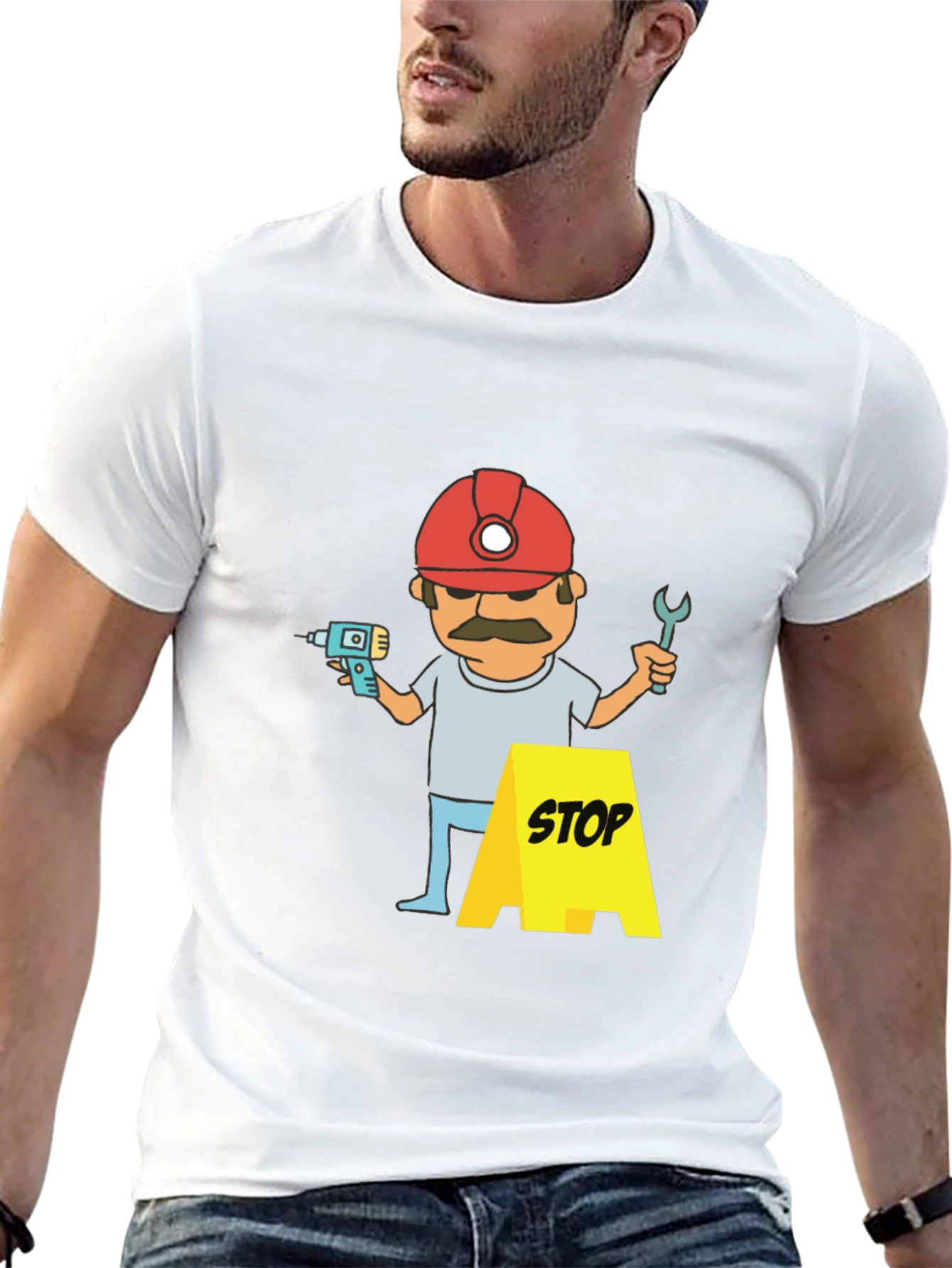 Construction Worker Graphic T-Shirt - Black