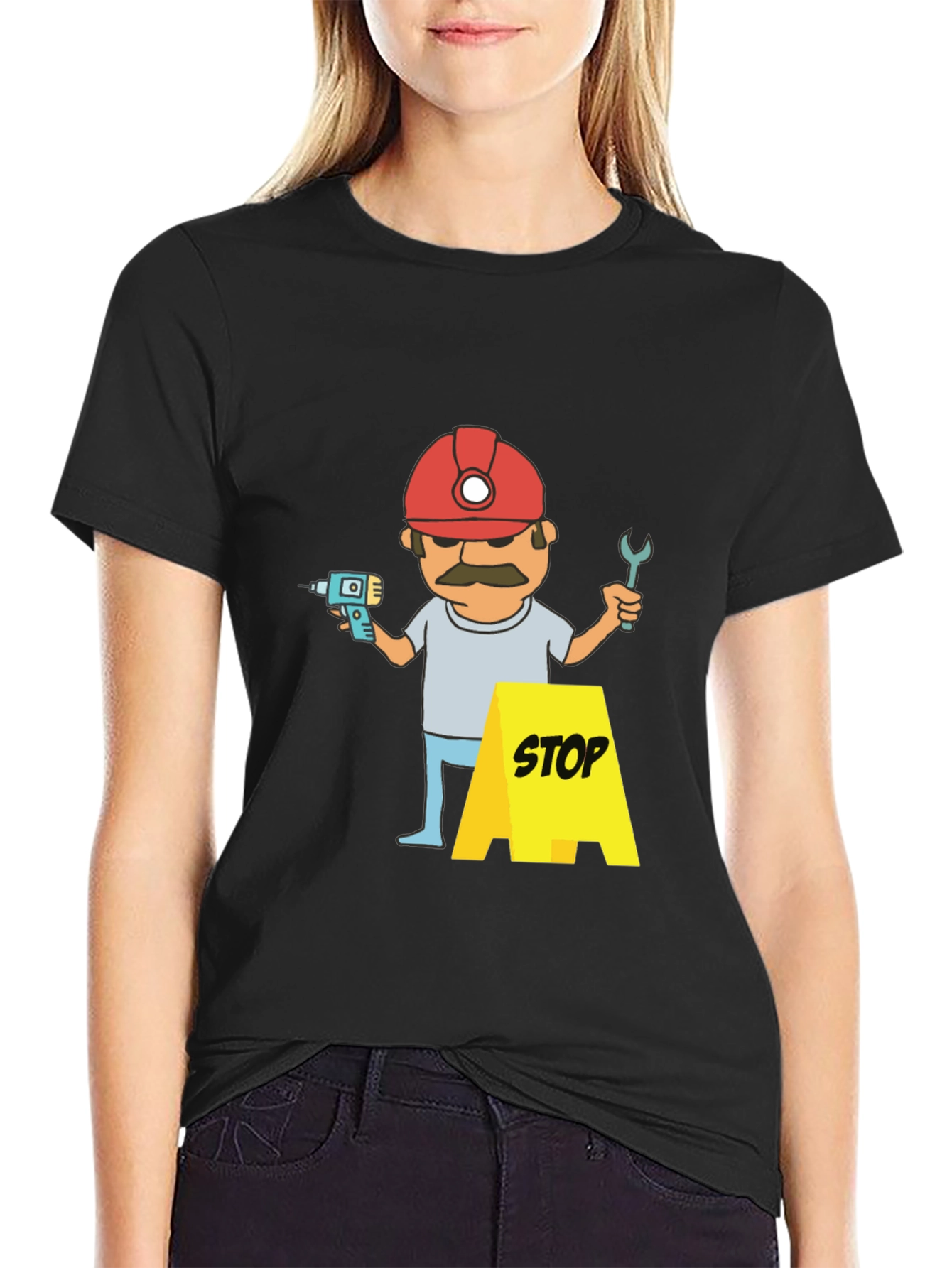 Construction Worker Graphic T-Shirt - Black
