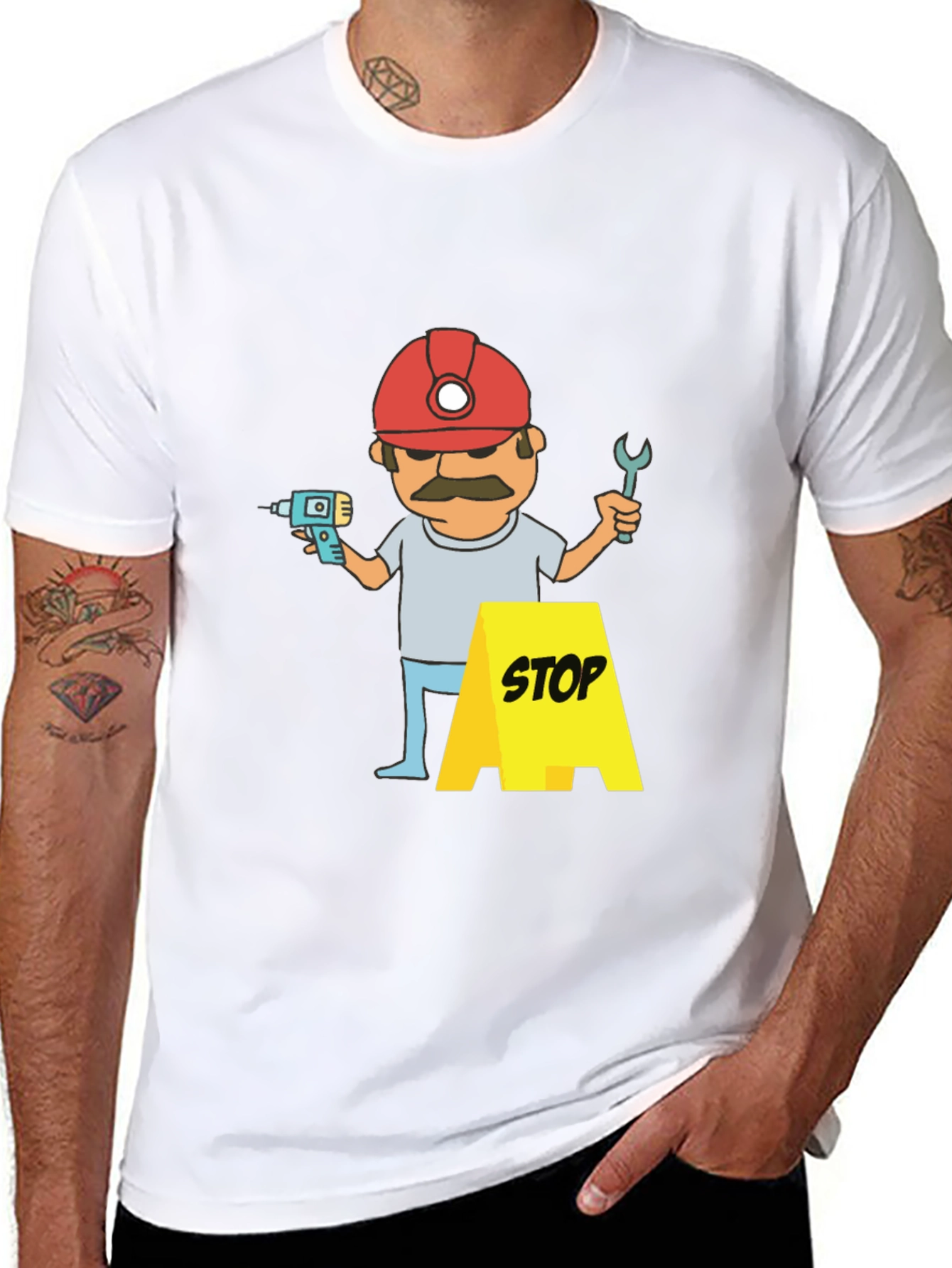 Construction Worker Graphic T-Shirt - Black