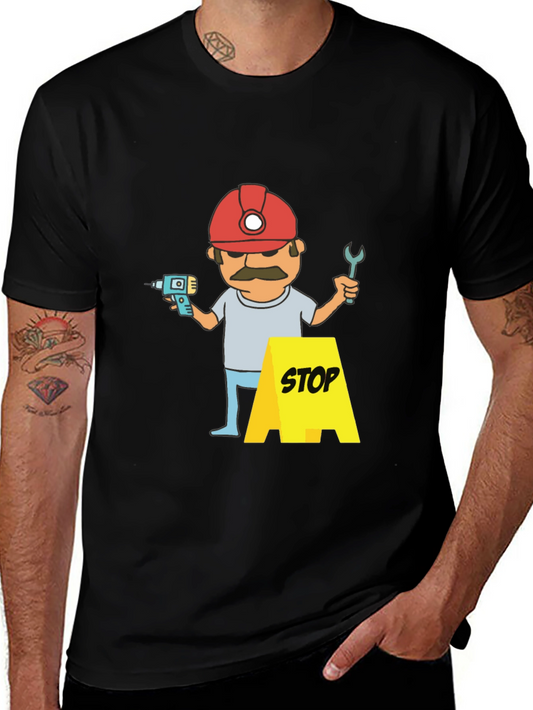 Construction Worker Graphic T-Shirt - Black