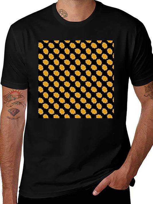 Sunflower Pattern Black T-Shirt