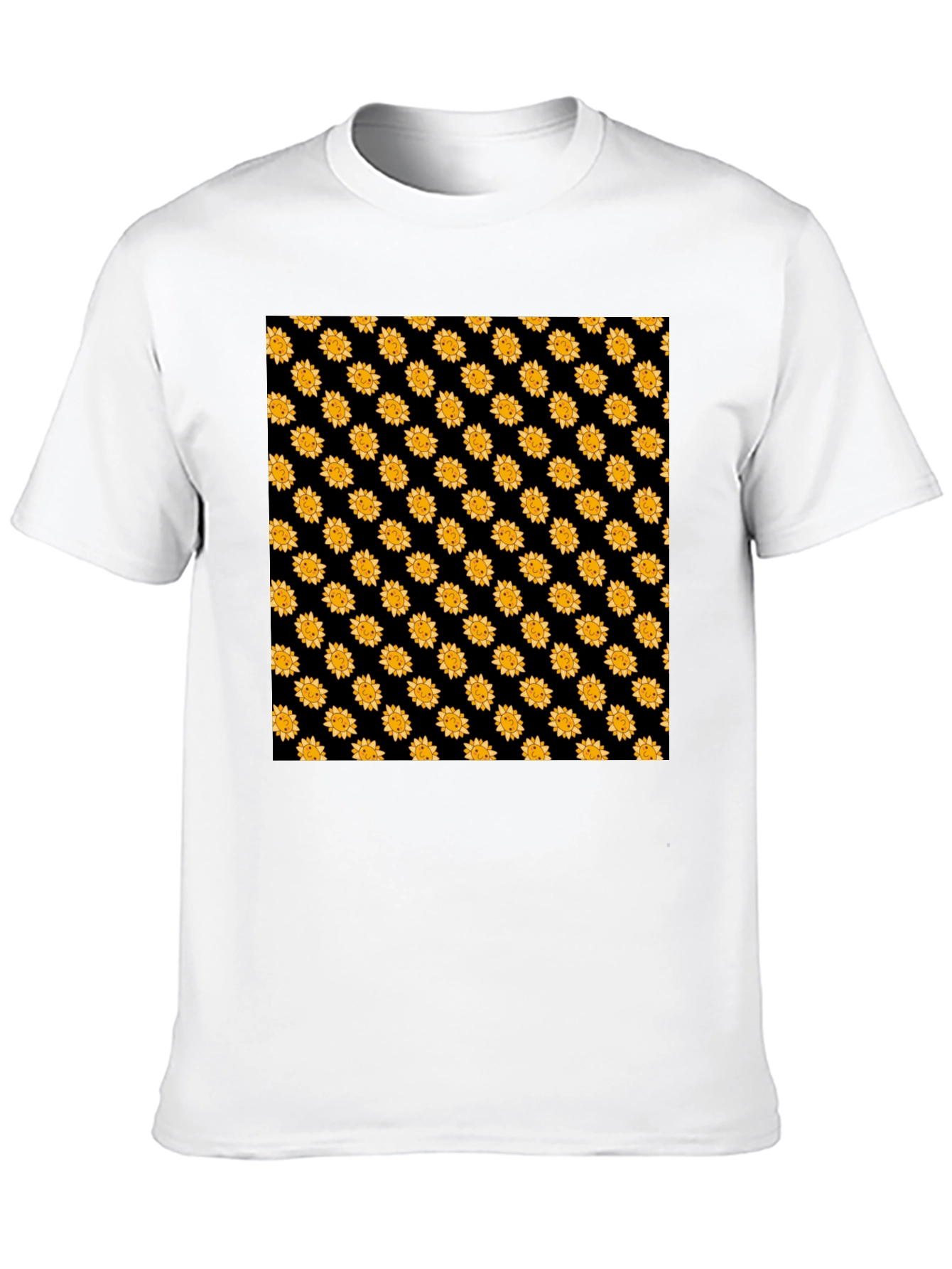 Sunflower Pattern Black T-Shirt