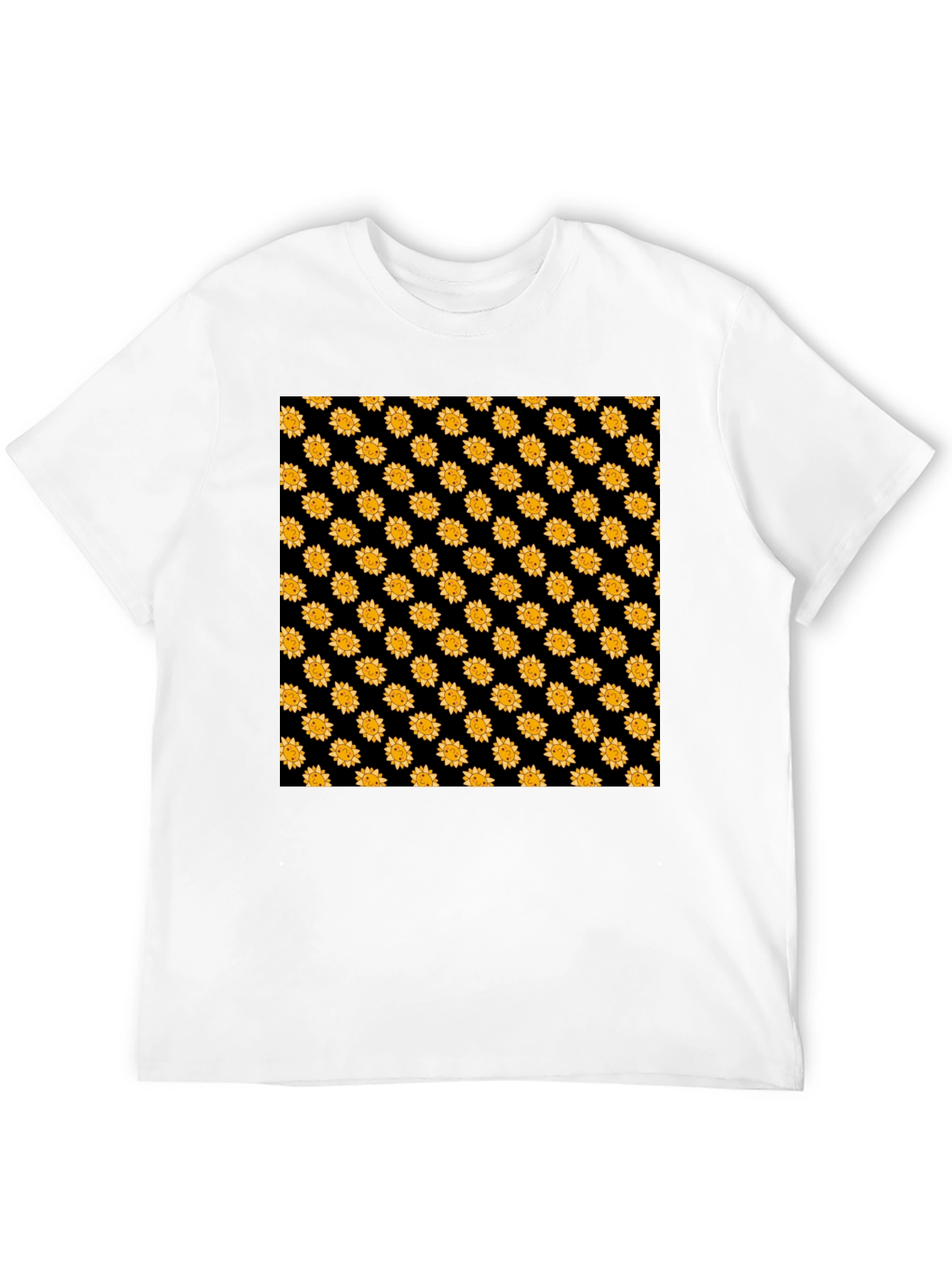 Sunflower Pattern Black T-Shirt