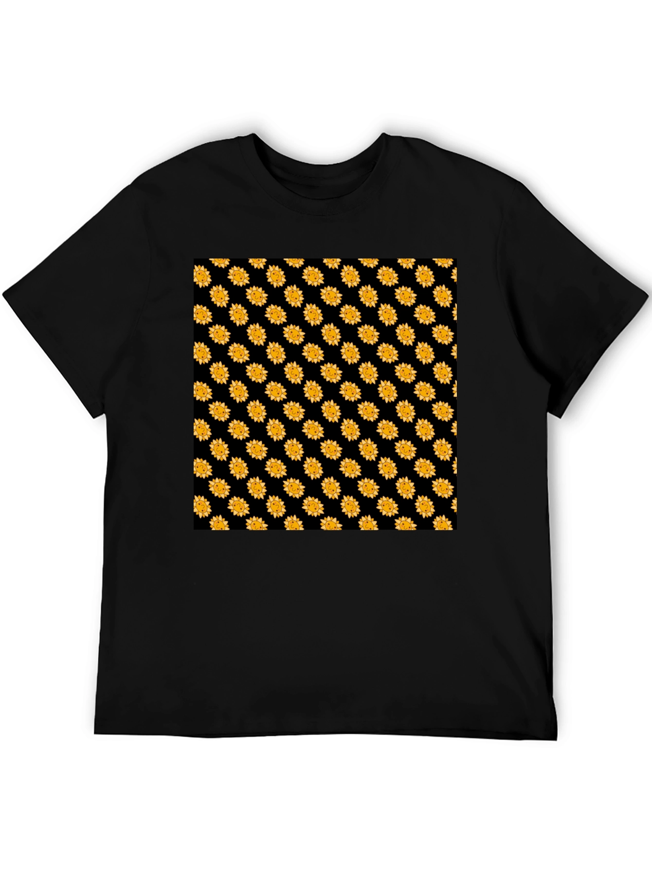 Sunflower Pattern Black T-Shirt