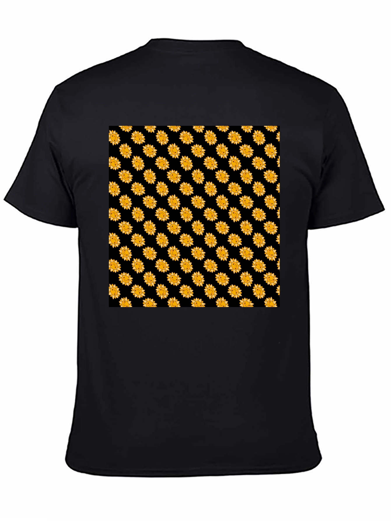 Sunflower Pattern Black T-Shirt
