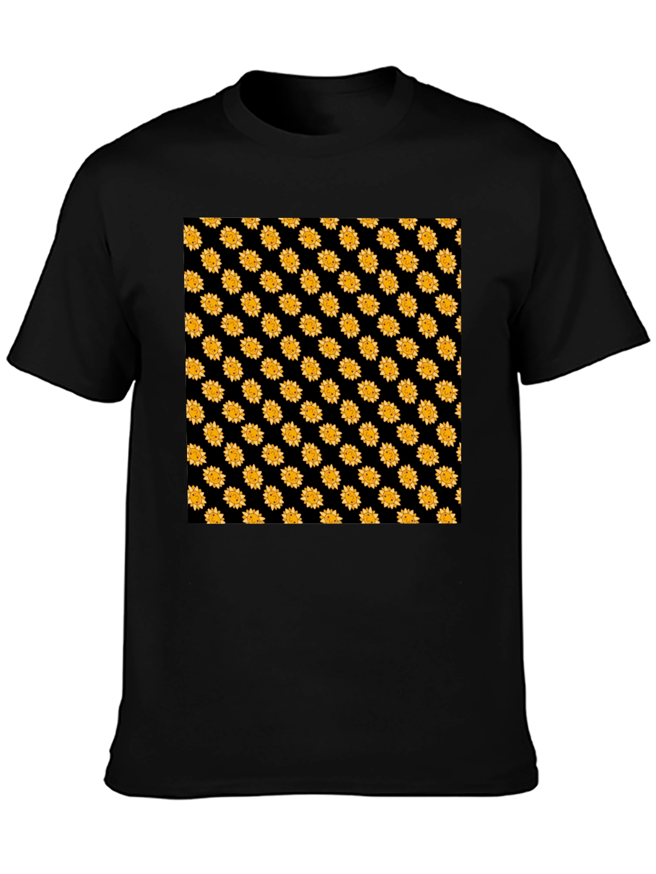 Sunflower Pattern Black T-Shirt