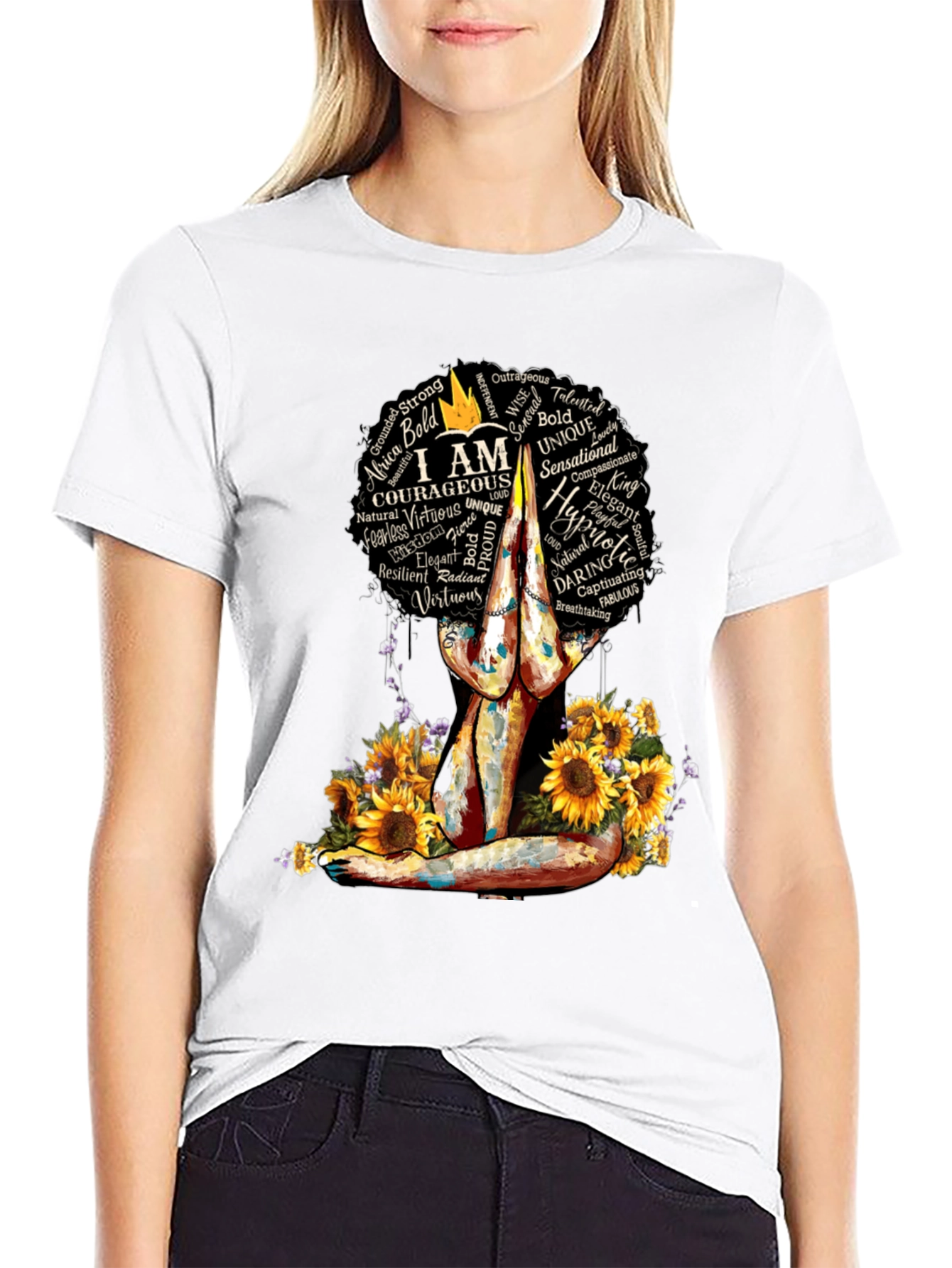 Empowered Woman T-Shirt Sunflower Yoga Afro Tee