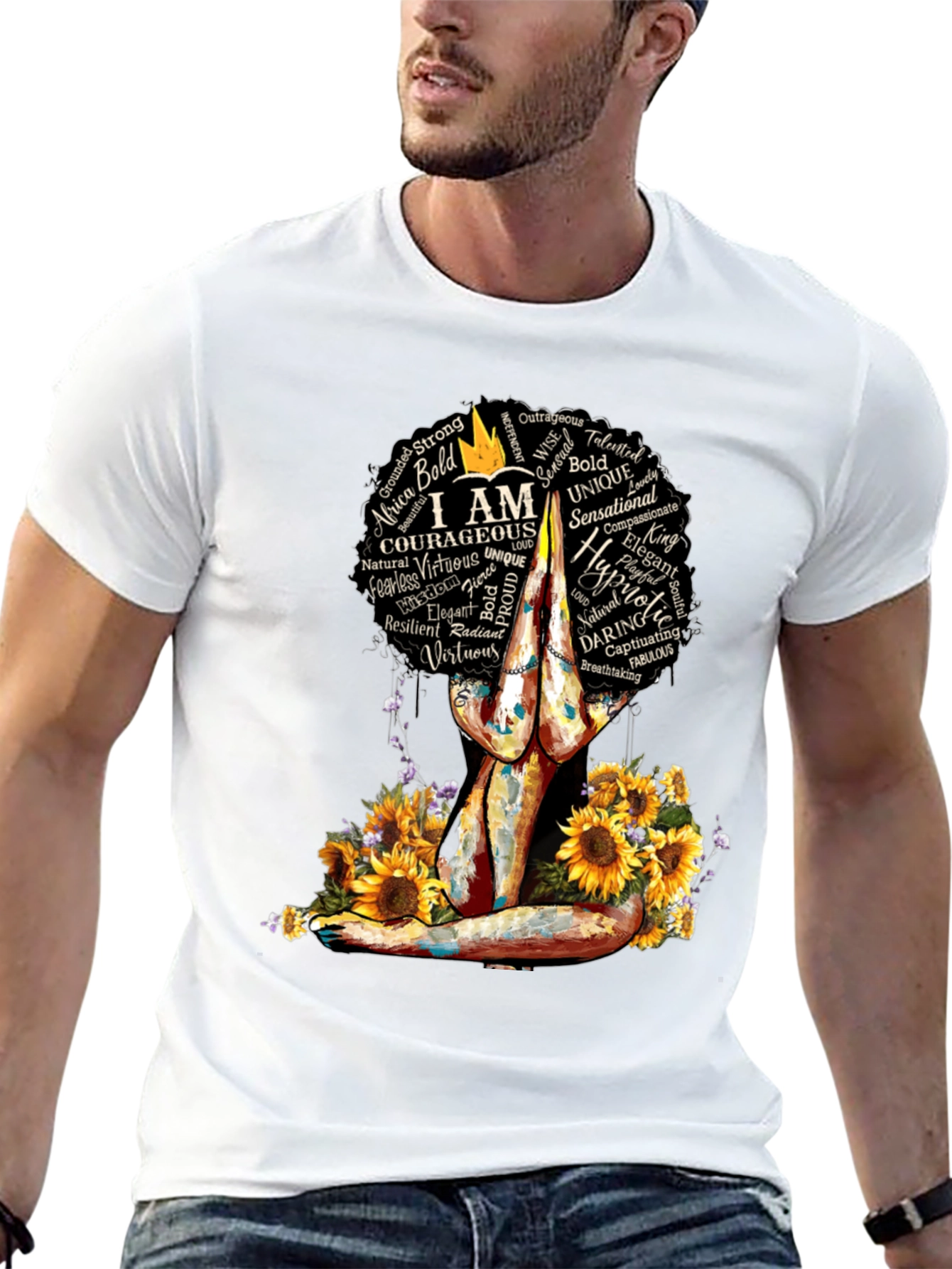 Empowered Woman T-Shirt Sunflower Yoga Afro Tee