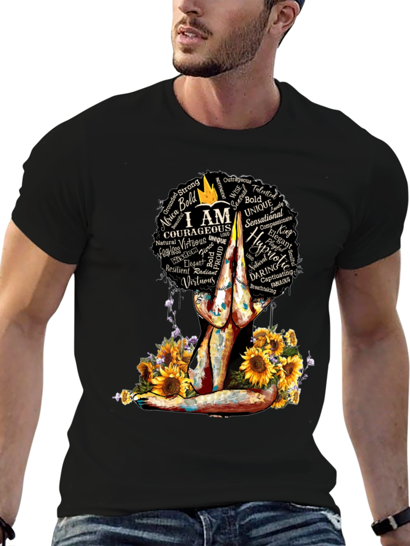 Empowered Woman T-Shirt Sunflower Yoga Afro Tee