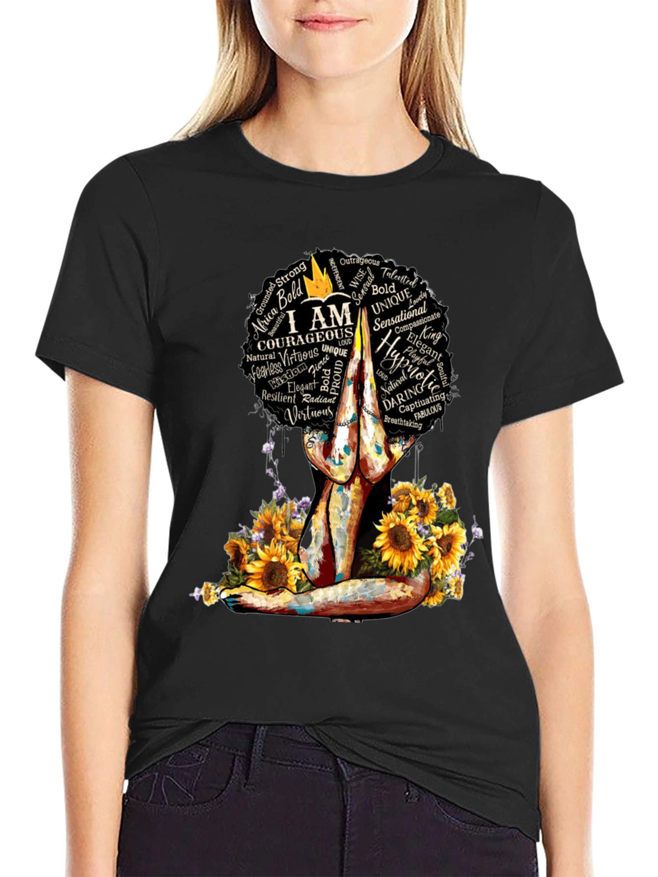 Empowered Woman T-Shirt Sunflower Yoga Afro Tee