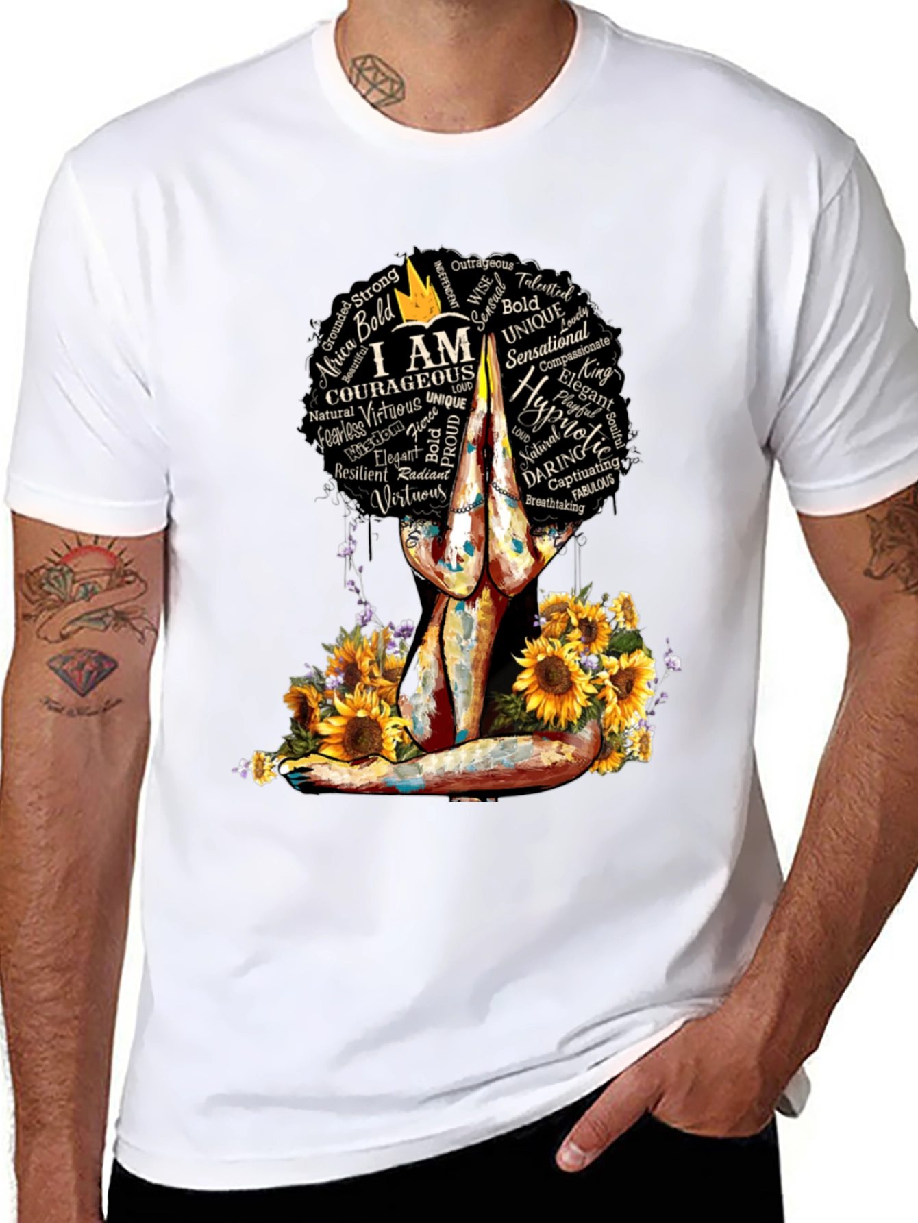 Empowered Woman T-Shirt Sunflower Yoga Afro Tee