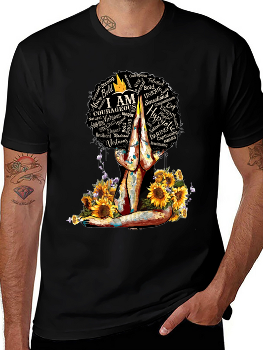 Empowered Woman T-Shirt Sunflower Yoga Afro Tee