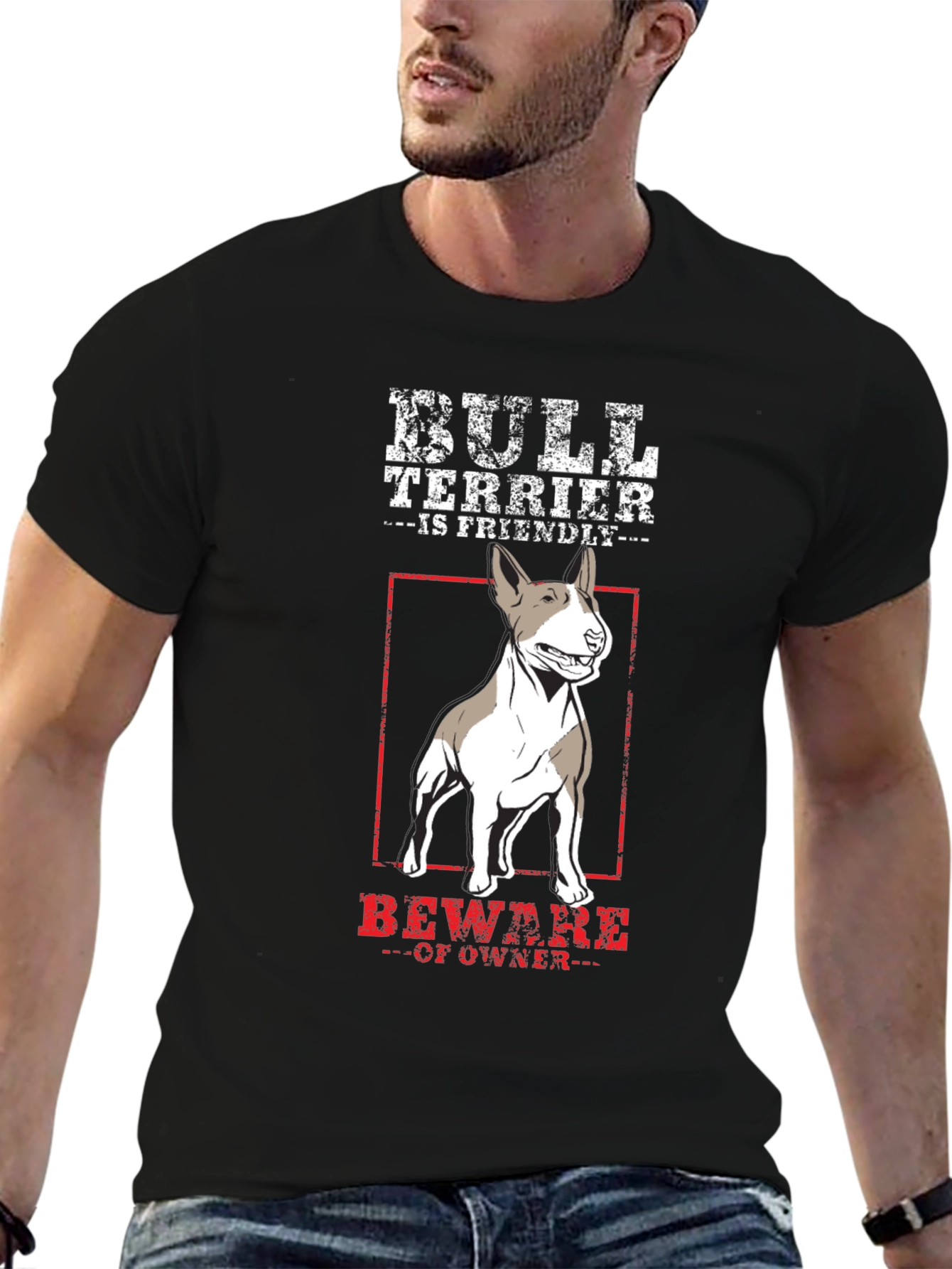 Bull Terrier Is Friendly Mens Black T-Shirt