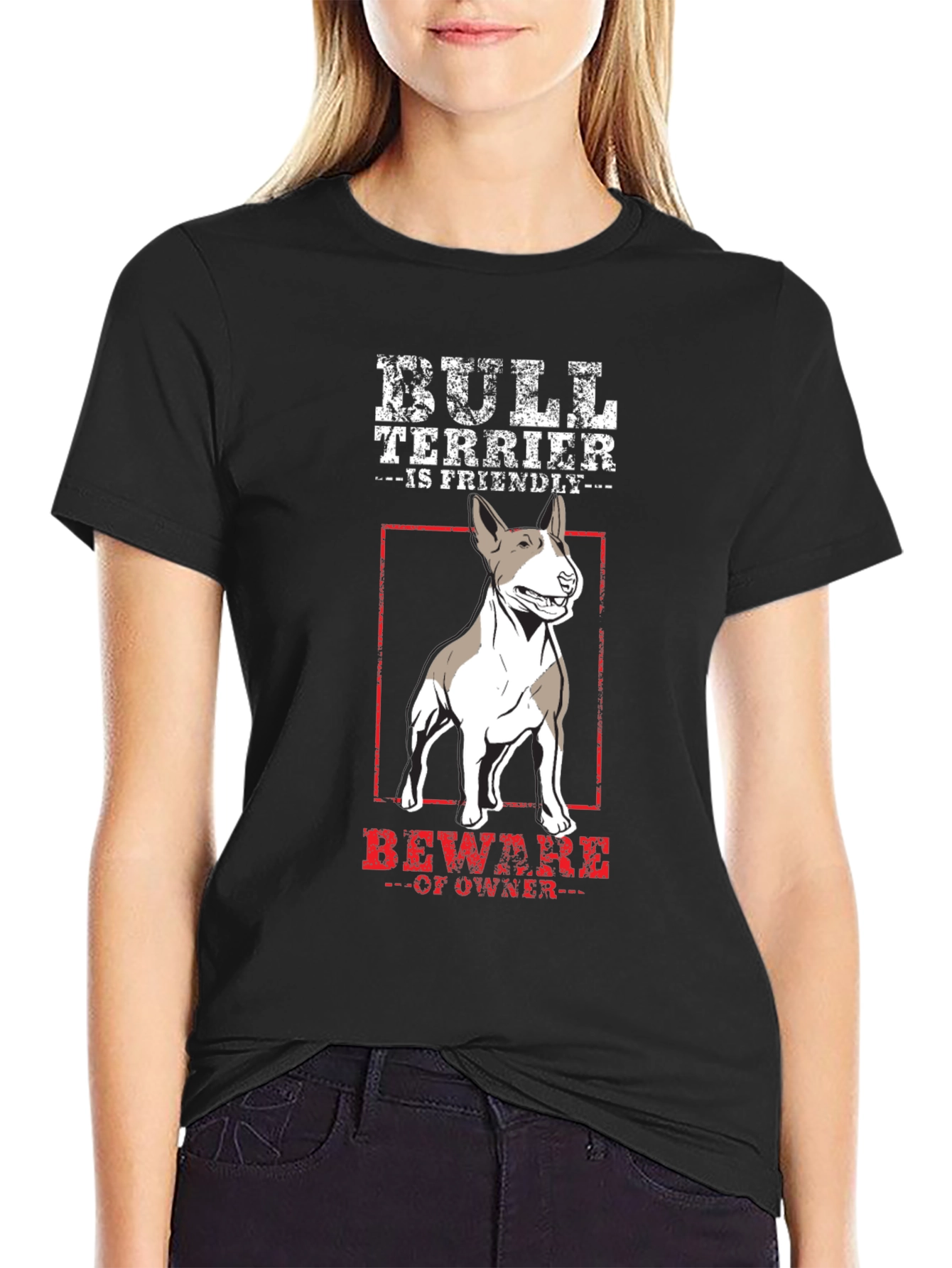 Bull Terrier Is Friendly Mens Black T-Shirt