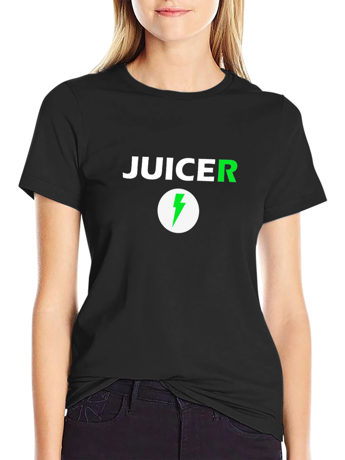 Juicer Black T-Shirt with Green Lightning Bolt Logo