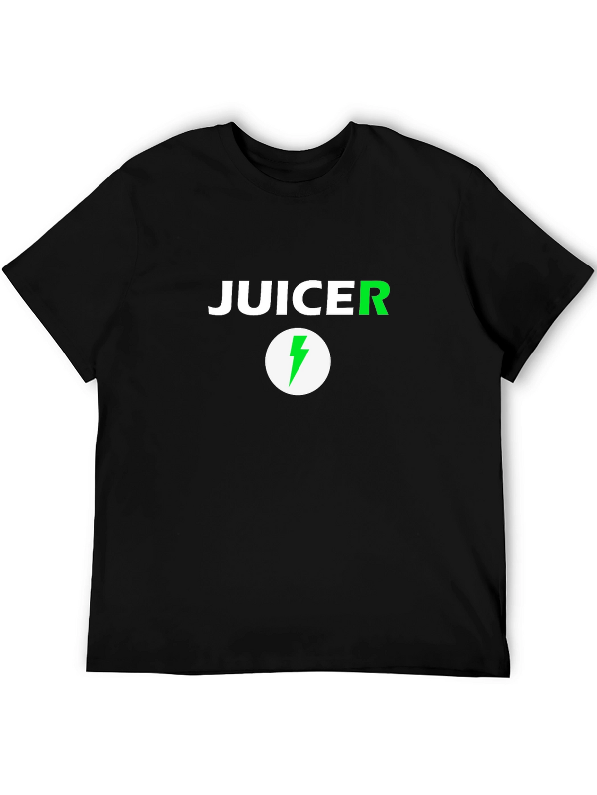 Juicer Black T-Shirt with Green Lightning Bolt Logo
