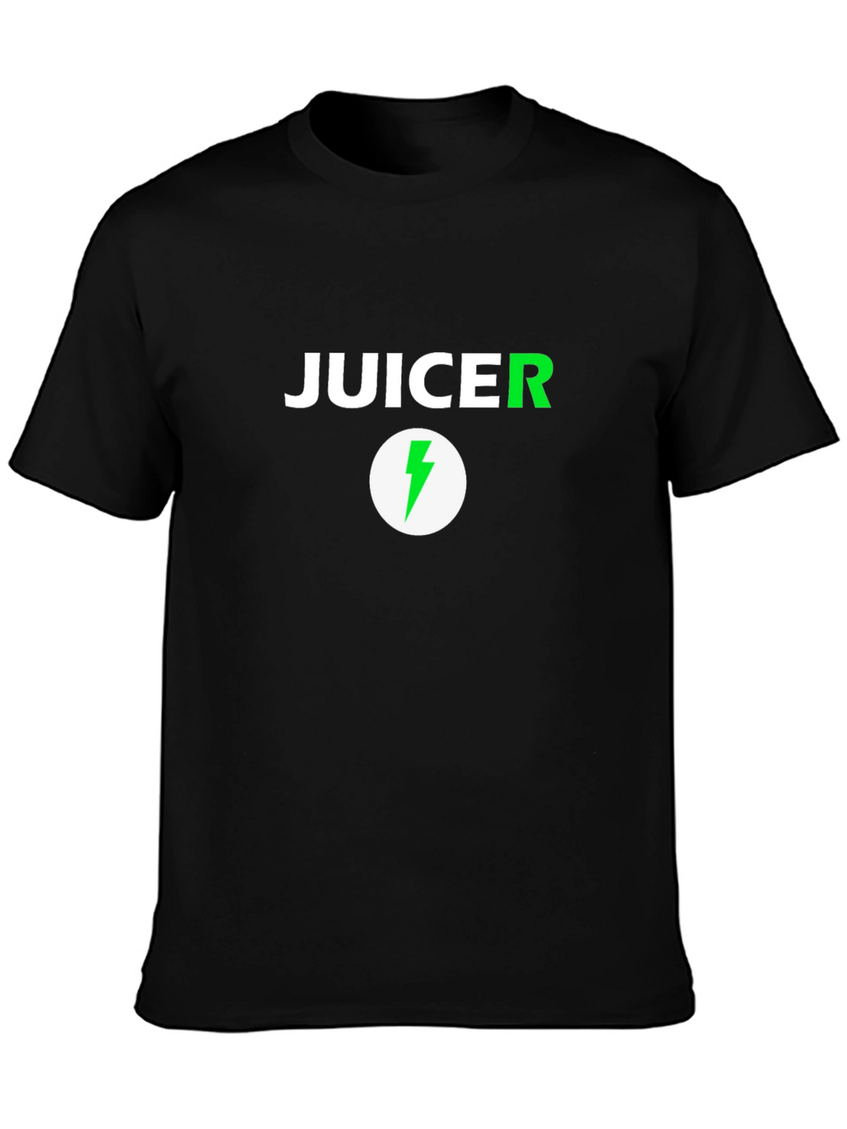 Juicer Black T-Shirt with Green Lightning Bolt Logo