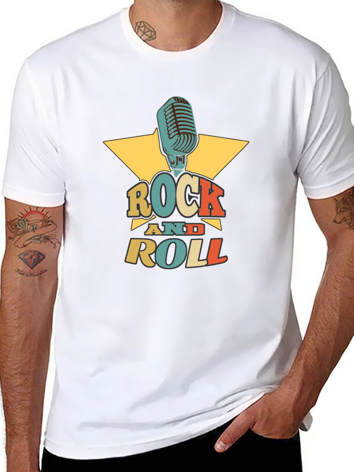 Rock and Roll Graphic Tee - Retro Microphone Design