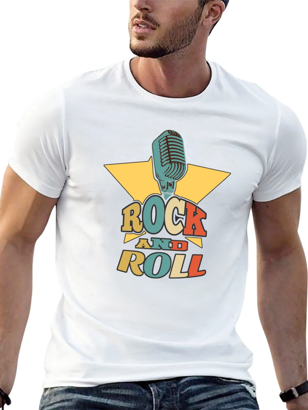 Rock and Roll Graphic Tee - Retro Microphone Design