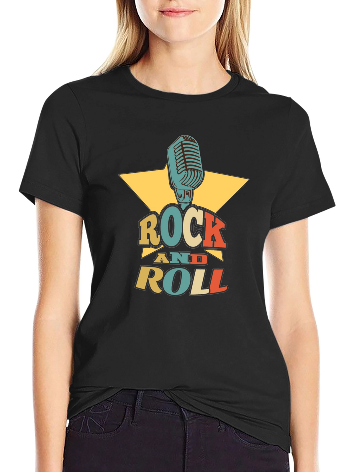 Rock and Roll Graphic Tee - Retro Microphone Design