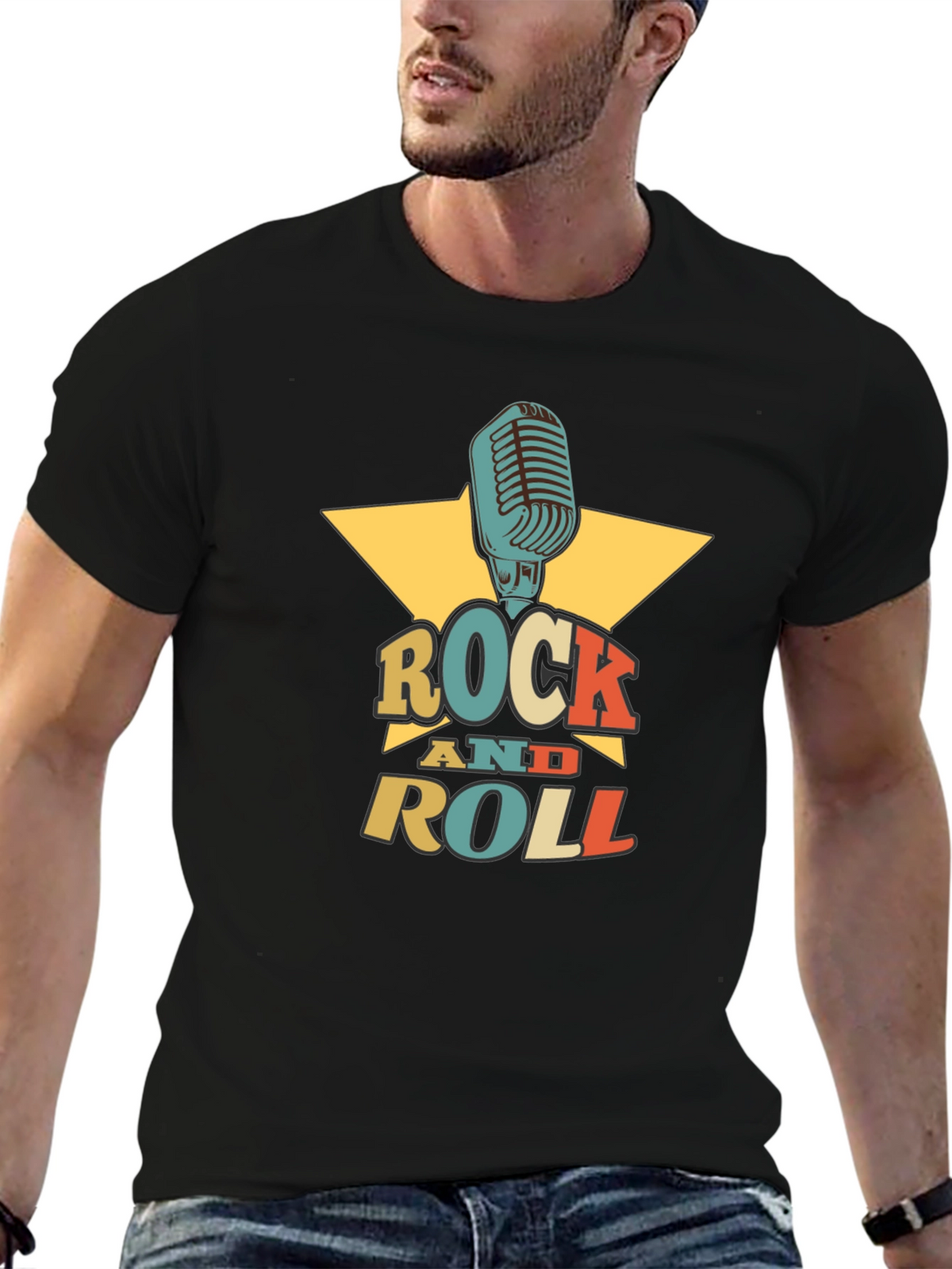 Rock and Roll Graphic Tee - Retro Microphone Design