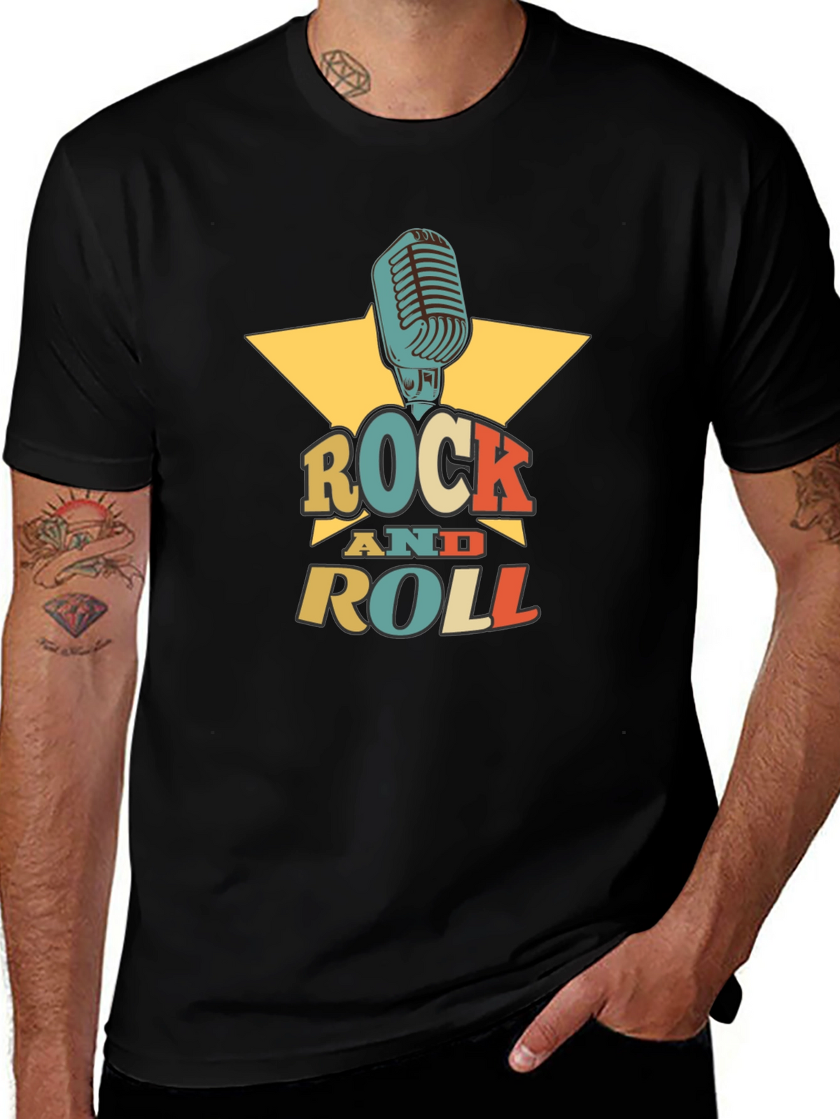 Rock and Roll Graphic Tee - Retro Microphone Design