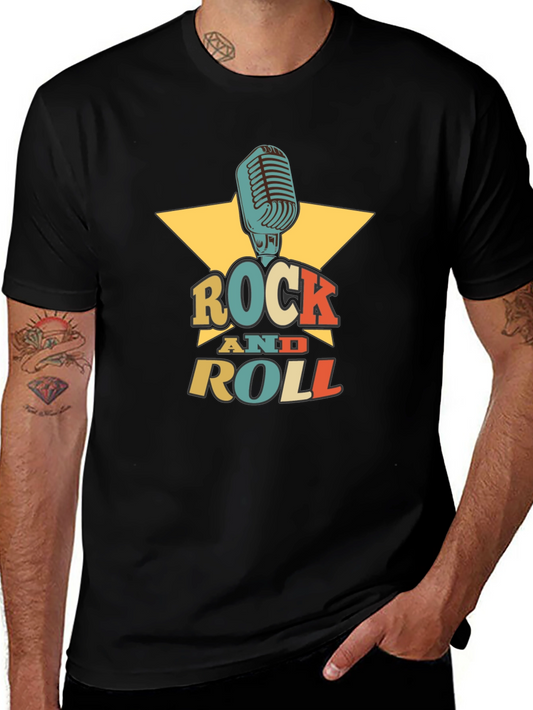 Rock and Roll Graphic Tee - Retro Microphone Design