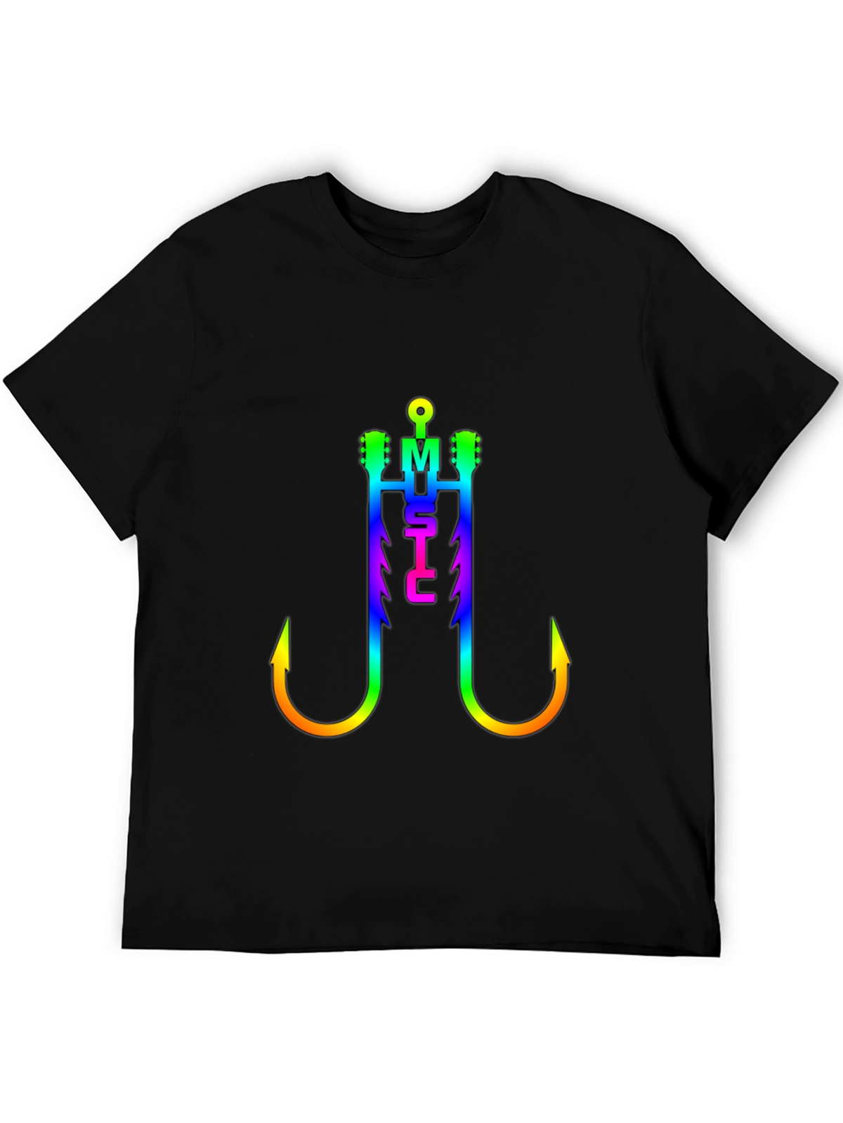 Music Fishing Hook T-Shirt - Rainbow Graphic Tee