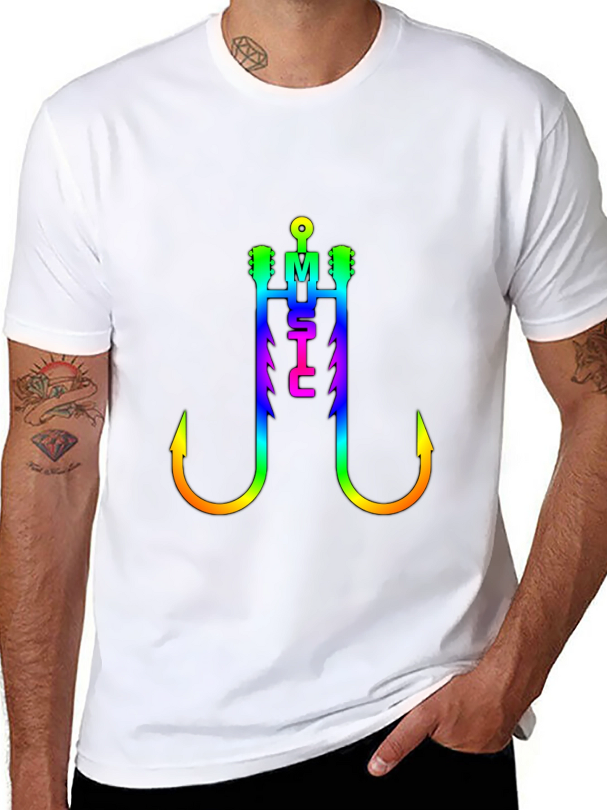 Music Fishing Hook T-Shirt - Rainbow Graphic Tee