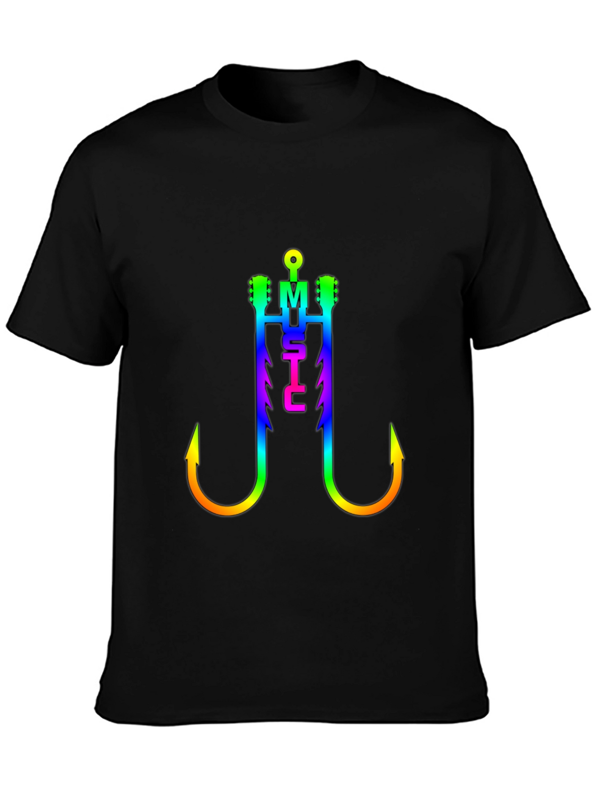Music Fishing Hook T-Shirt - Rainbow Graphic Tee