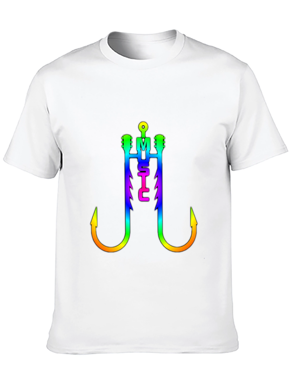 Music Fishing Hook T-Shirt - Rainbow Graphic Tee