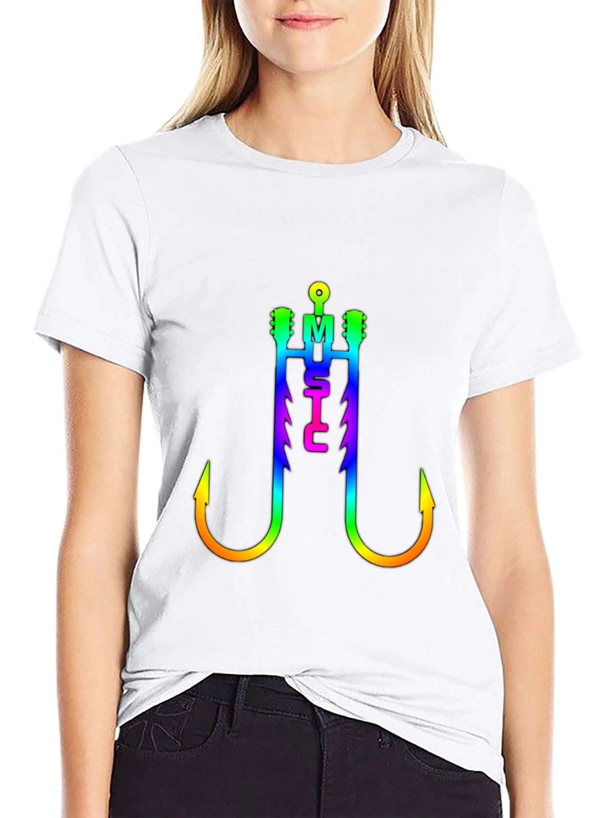 Music Fishing Hook T-Shirt - Rainbow Graphic Tee