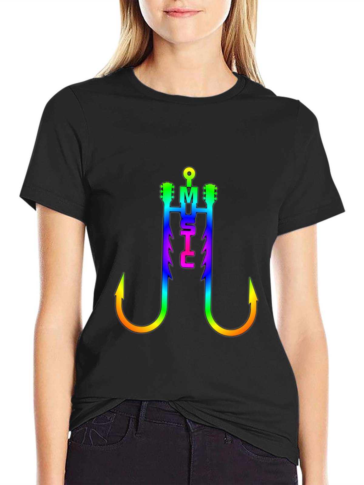 Music Fishing Hook T-Shirt - Rainbow Graphic Tee