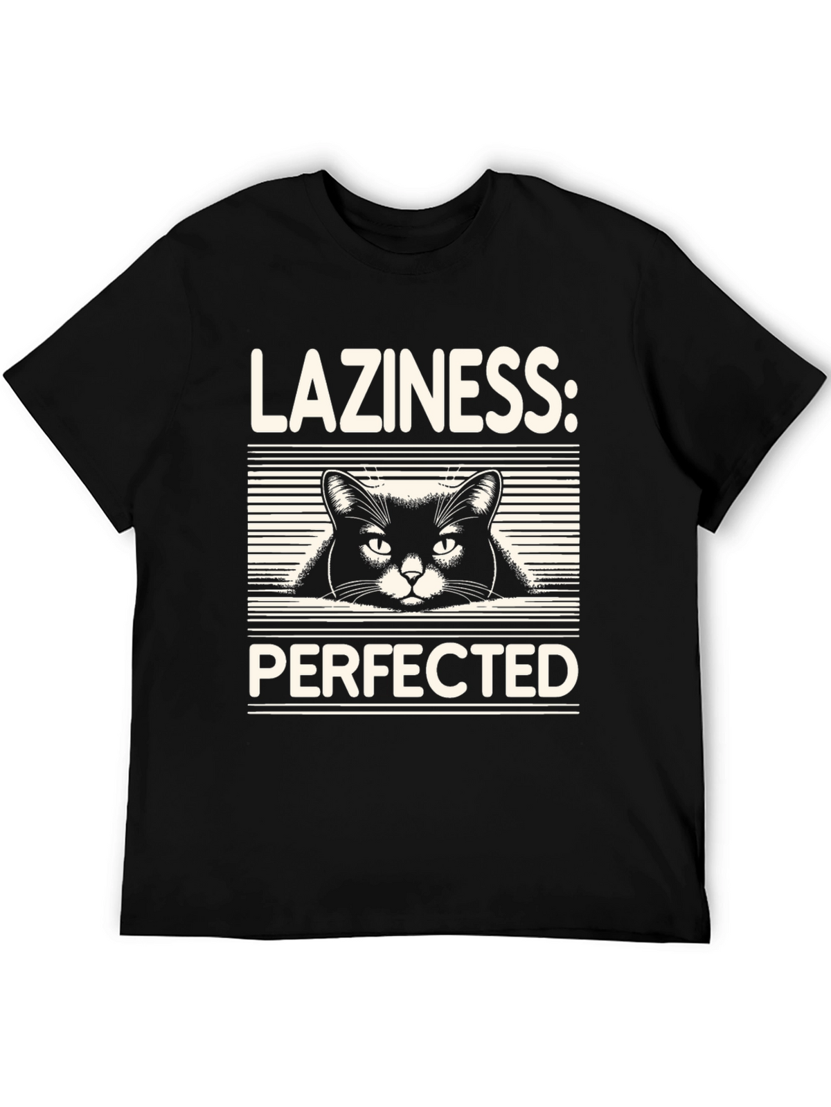 Laziness Perfected Cat Graphic Tee - Black