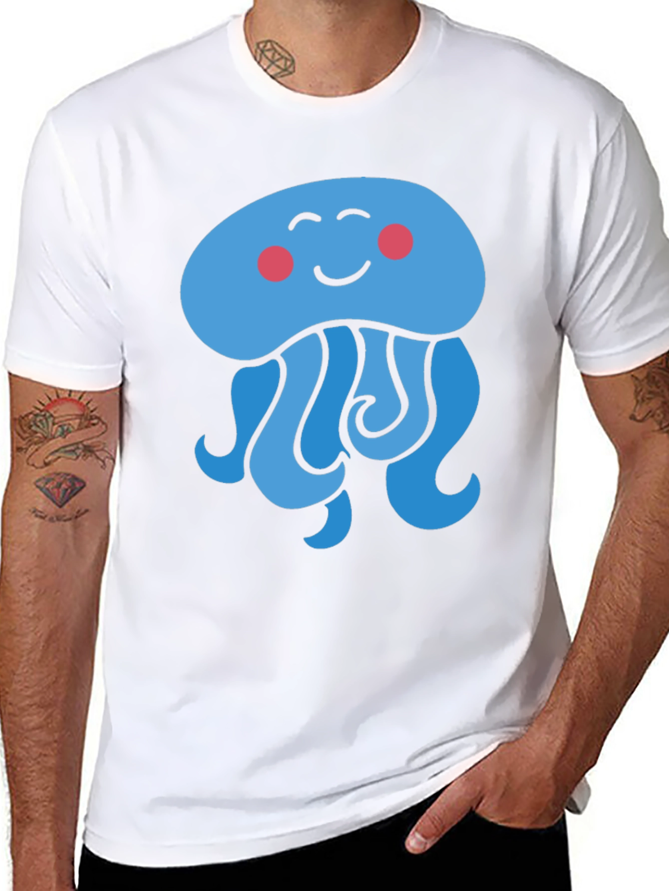 Cute Cartoon Jellyfish Graphic Tee - Black
