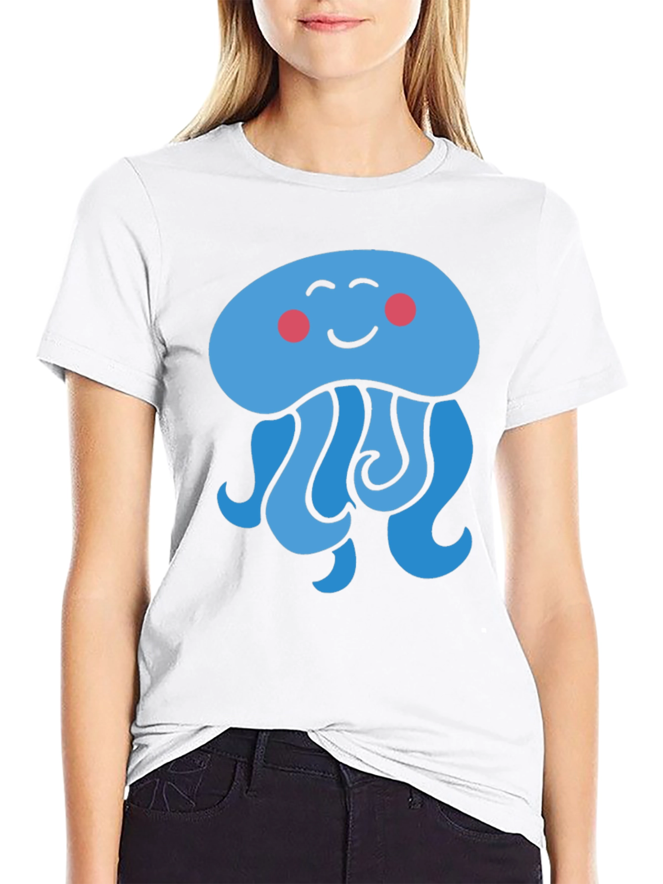 Cute Cartoon Jellyfish Graphic Tee - Black
