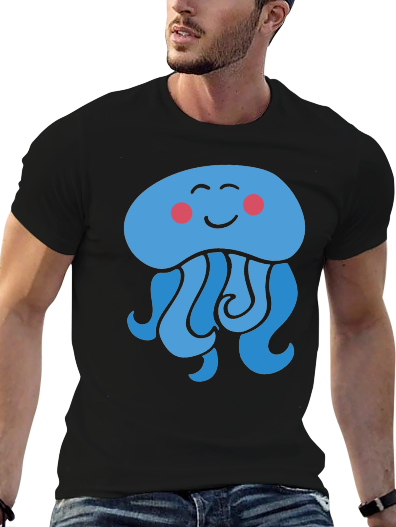 Cute Cartoon Jellyfish Graphic Tee - Black