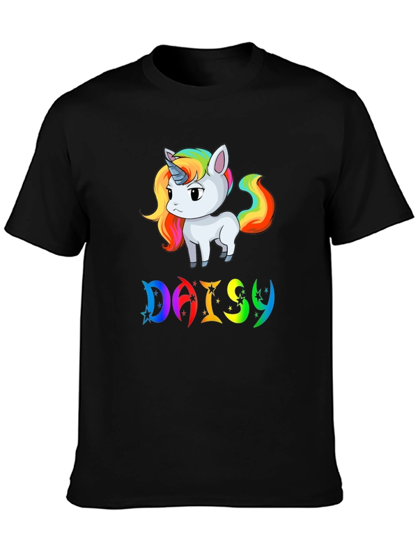Unicorn Daisy Personalized Black T-Shirt