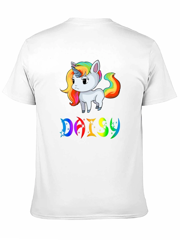 Unicorn Daisy Personalized Black T-Shirt