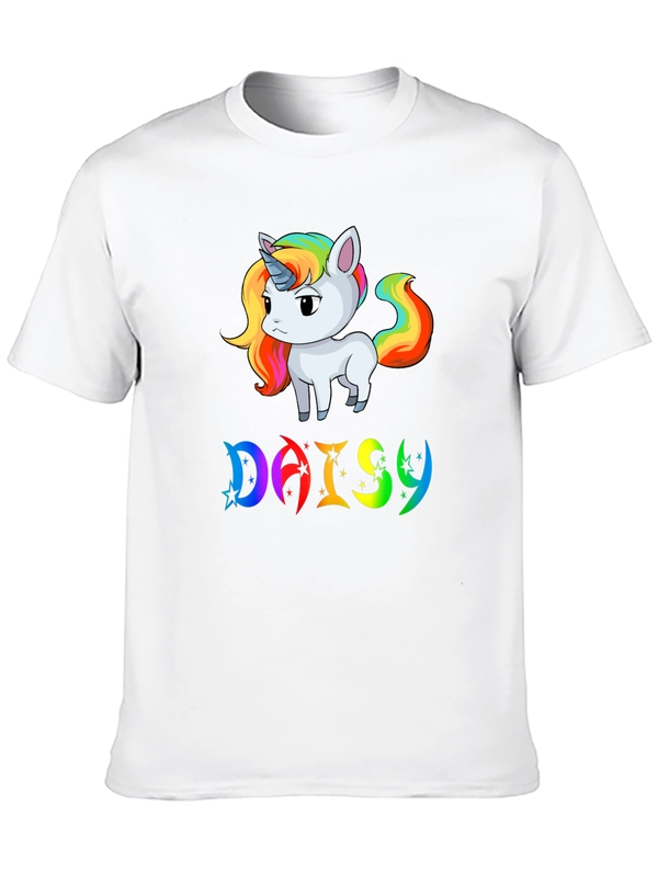 Unicorn Daisy Personalized Black T-Shirt