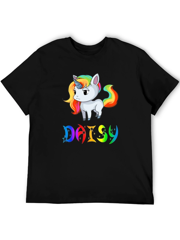 Unicorn Daisy Personalized Black T-Shirt