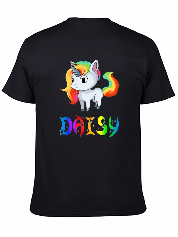 Unicorn Daisy Personalized Black T-Shirt
