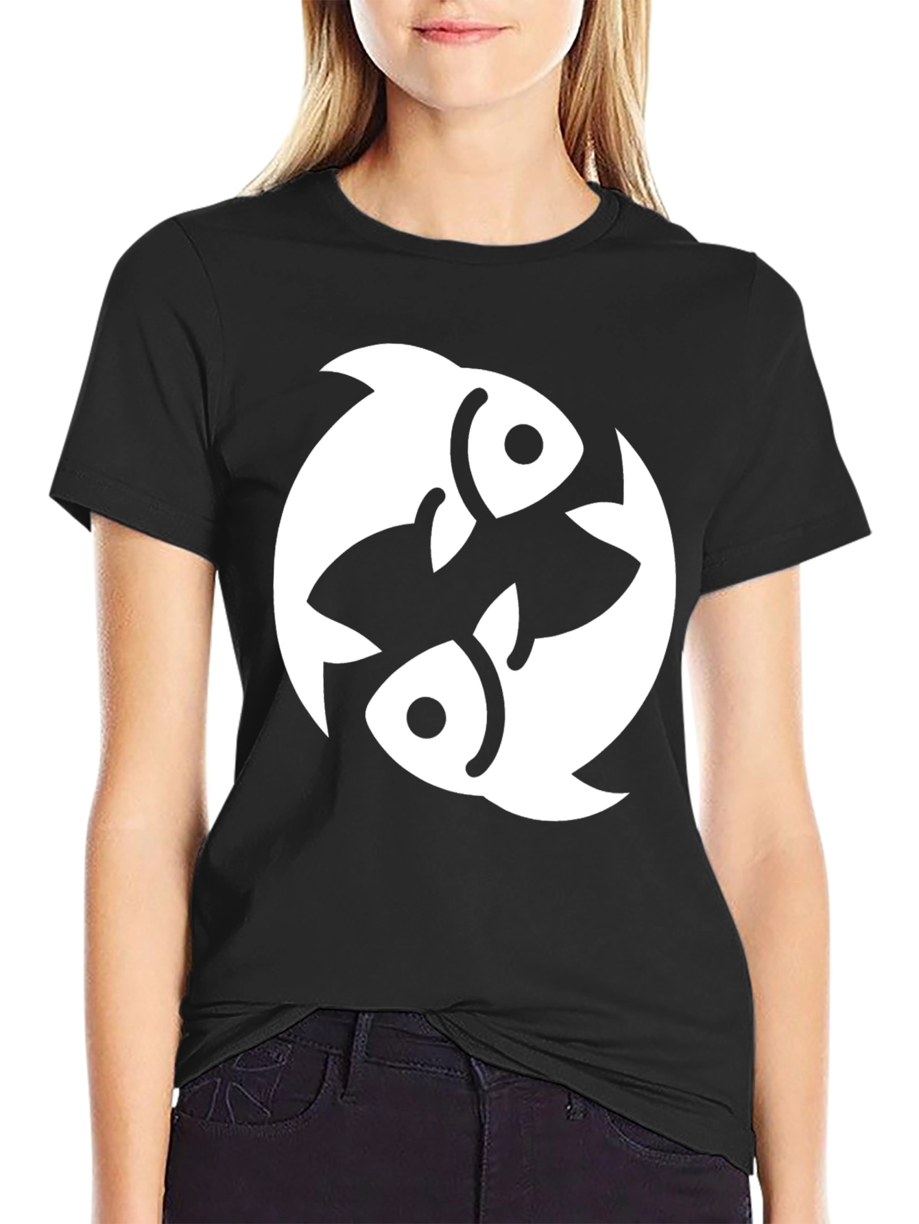 Pisces Zodiac Graphic Tee - Black Cotton Blend