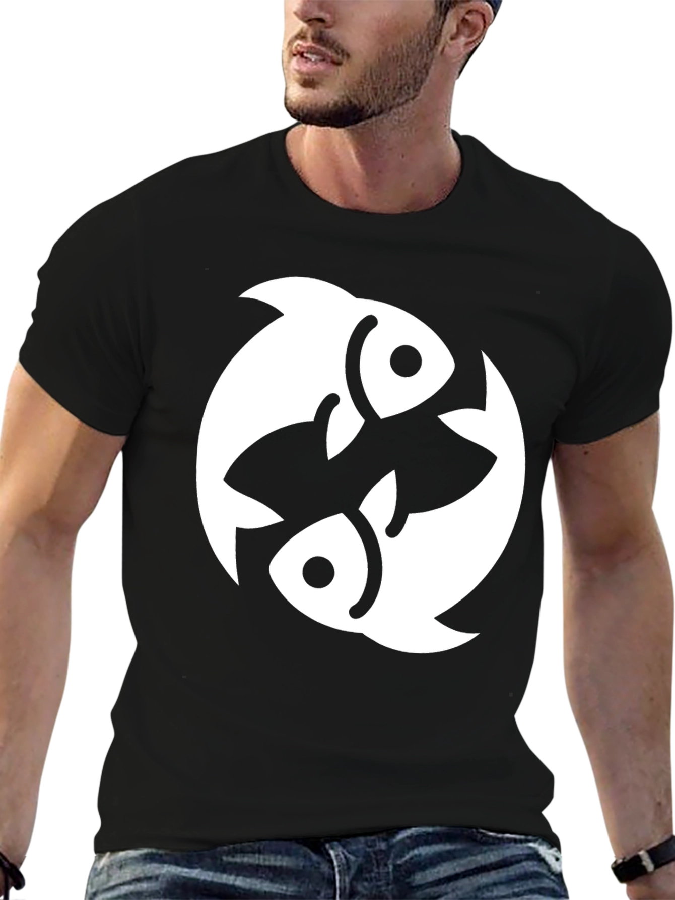 Pisces Zodiac Graphic Tee - Black Cotton Blend