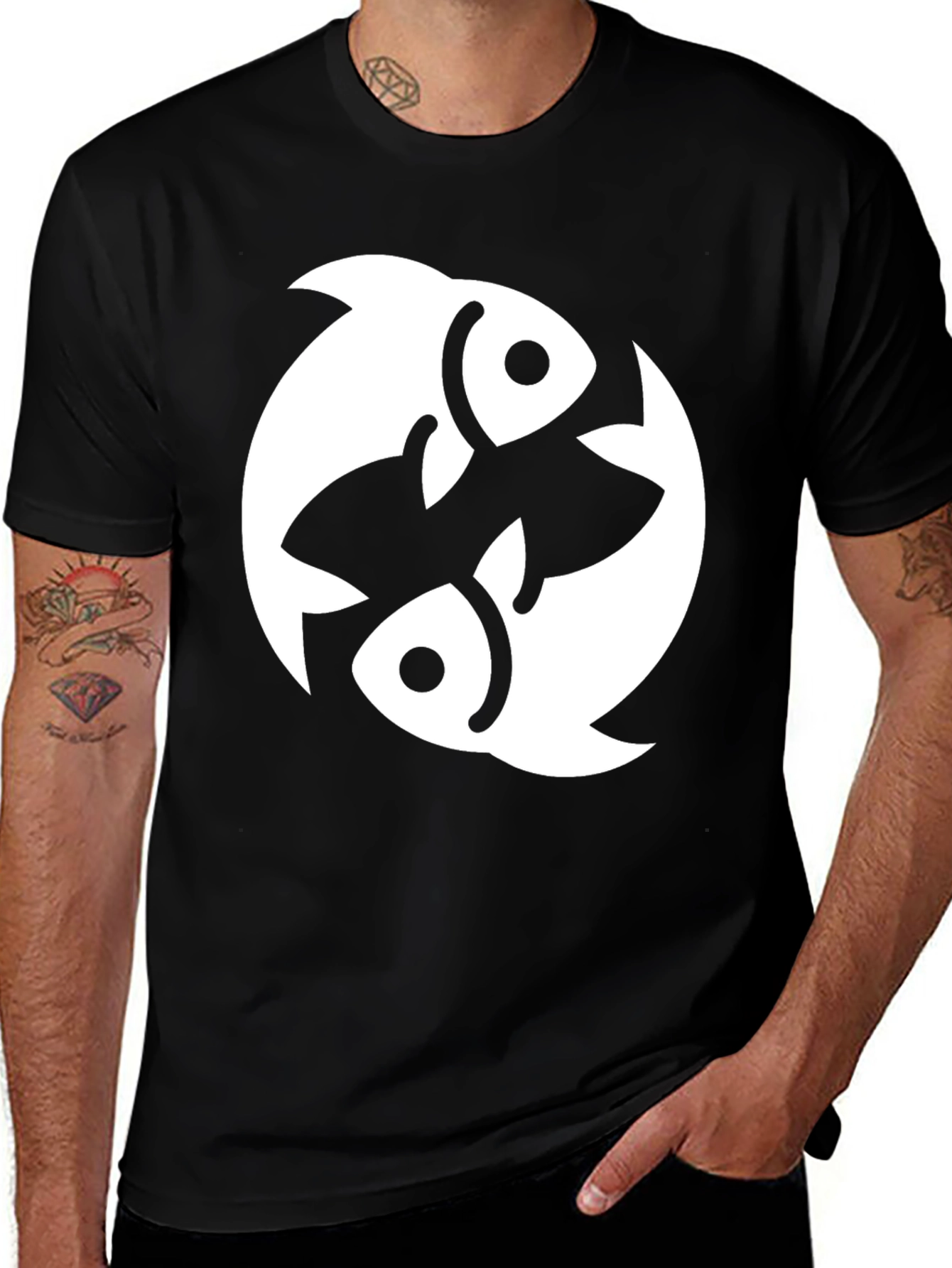 Pisces Zodiac Graphic Tee - Black Cotton Blend