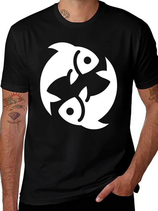 Pisces Zodiac Graphic Tee - Black Cotton Blend