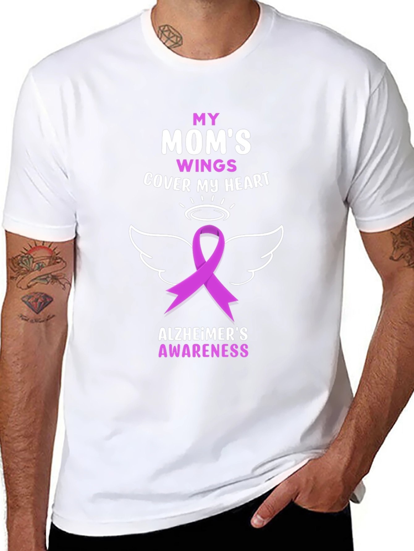 Alzheimers Awareness T-Shirt: Moms Wings Cover My Heart