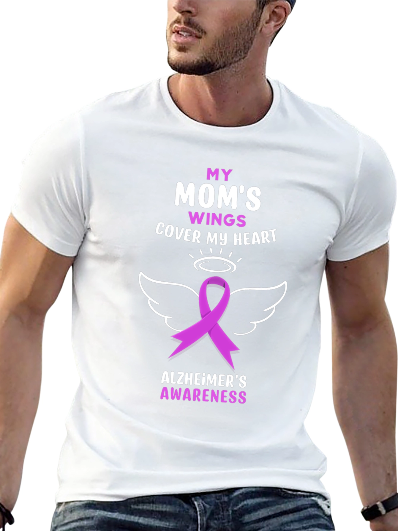 Alzheimers Awareness T-Shirt: Moms Wings Cover My Heart